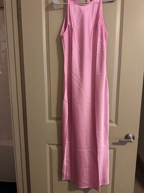 Maxi Pink Satin Halter Top Dress